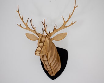 Laser Cut 3D Deer Head Wall Art – Wooden Deer Trophy Sculpture – Rustic Nature Decor & DIY Puzzle Gift