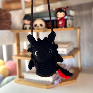 Black Dragon Crochet Plushie, Keychain, or Car Mirror Hanger | Night Fury-Inspired | Handmade Amigurumi Plush