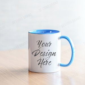 BLUE & WHITE Two Tone Coffee Mug Mockup, 11 oz Mug Mockup, Mug Mockup, Mug Stock Photo, Coffee Mug Mockup, Blank Mug Mockup POD