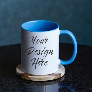 BLUE & WHITE Two Tone Coffee Mug Mockup, 11 oz Mug Mockup, Mug Mockup, Mug Stock Photo, Coffee Mug Mockup, Blank Mug Mockup POD