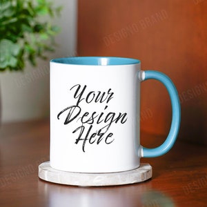 BLUE & WHITE Two Tone Coffee Mug Mockup, 11 oz Mug Mockup, Mug Mockup, Mug Stock Photo, Coffee Mug Mockup, Blank Mug Mockup POD