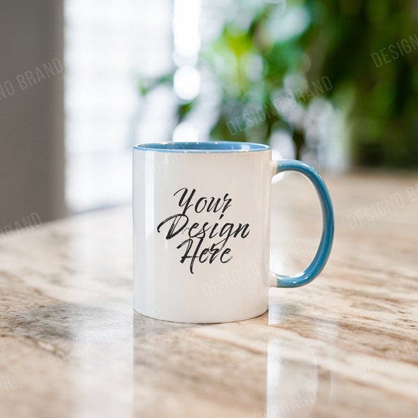 BLUE handle mug mockup, Two Tone Coffee Mug Mockup, 11 oz Mug Mockup, Mug Mockup, Mug Stock Photo, Coffee Mug Mockup, Blank Mug Mockup POD