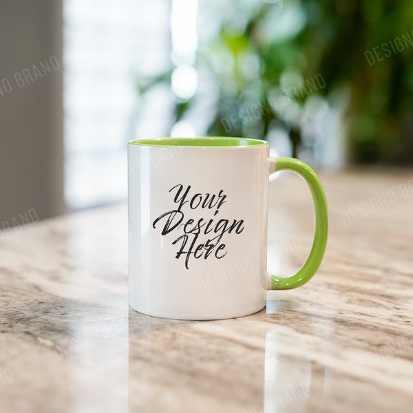 GREEN handle mug mockup, Two Tone Coffee Mug Mockup, 11 oz Mug Mockup, Mug Mockup, Mug Stock Photo, Coffee Mug Mockup, Blank Mug Mockup POD