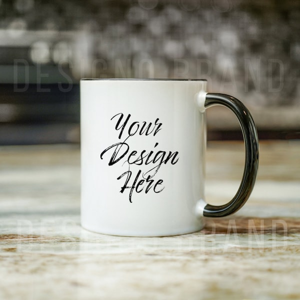 BLACK & WHITE Two Tone Coffee Mug Mockup, 11 oz Mug Mockup, Mug Mockup, Mug Stock Photo, Coffee Mug Mockup, Blank Mug Mockup POD