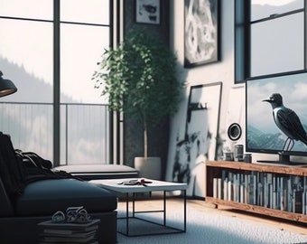 Modern Home Office Zoom Background: Realistic Living Room (Digital Download)