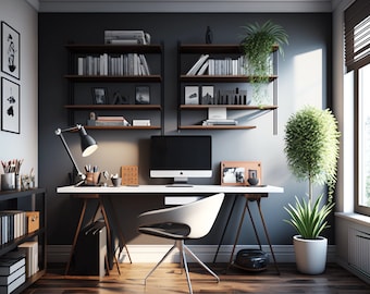 Modern Home Office Virtual Background: Professional Zoom Backdrop (Digital Download)