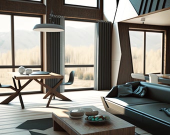 Modern Home Office Zoom Background: Realistic Living Room (Digital Download)