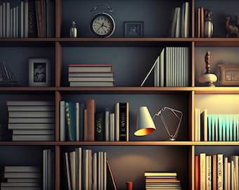 Modern Bookshelf Zoom Background: Professional Home Office (Digital Download)