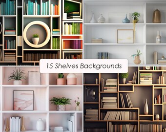 15 Shelves Virtual Backgrounds: Modern Office Backdrop Bundle (Digital Download)