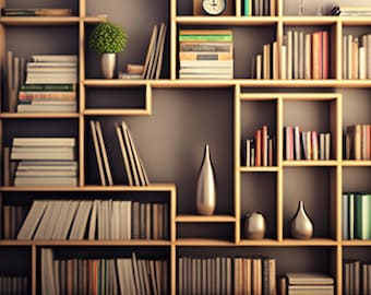 Bookshelf Virtual Background: Cozy Home Shelves (Digital Download)