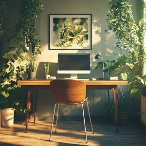 Home Office Background | Realistic Zoom Background with Plants | Professional Virtual Background for Zoom/Microsoft Teams/Skype/Google Meet