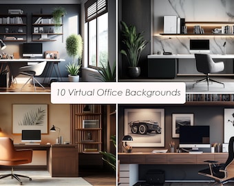 10 Modern Home Office Virtual Backgrounds: Professional Zoom Backgrounds (Digital Download)