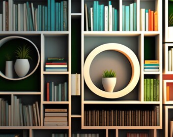 Modern Bookshelf Virtual Background: Professional Home Shelving (Digital Download)