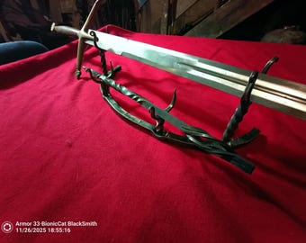 Hand Forged Steel Sword Stand: Two Tier, Runes Option