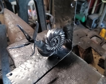Hungry Nautilus shelf bracket, hand forged traditionally by blacksmith