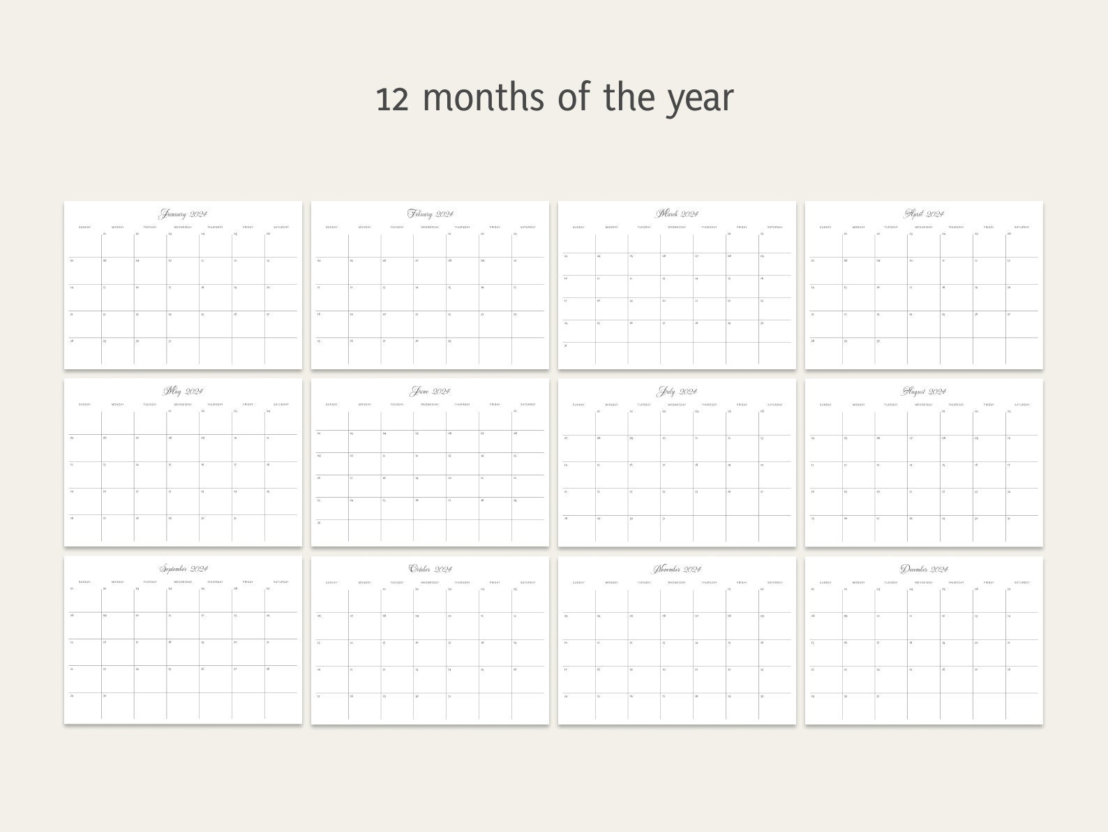 2024 Monthly Planner, 2024 Minimal Black and White Monthly Calendar, A4 ...