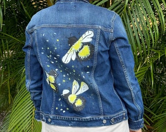 手描きデニムジャケット - 「ミツバチ」