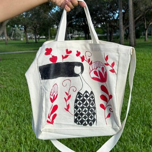 Handmade shopper Bag with a girl in a field