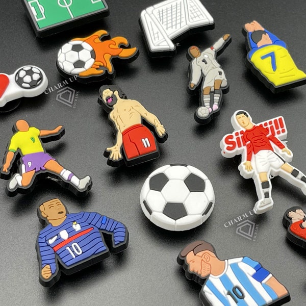 Football Croc Charms - for Foam Clogs Shoes Sandals with Holes - PVC Rubber - Soccer Player Club Team Legends