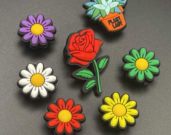 Flower Themed Croc Charms - for Shoes Clogs Shoes Sandals with Holes - Set Bundle or Individual - Daisy, Rose, Plant