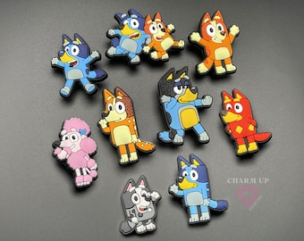 Blue Dog Themed Croc Charms - for Foam Clogs Shoes Sandals with Holes - PVC Rubber - Kids Cartoon Bingo Dog and Friends