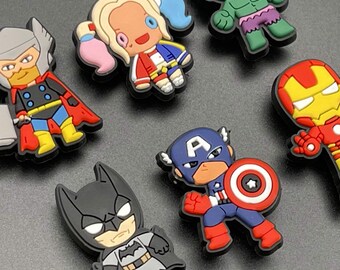 Superhero Themed Croc Charms - for Foam Clogs, Shoes & Sandals with Holes - PVC Rubber