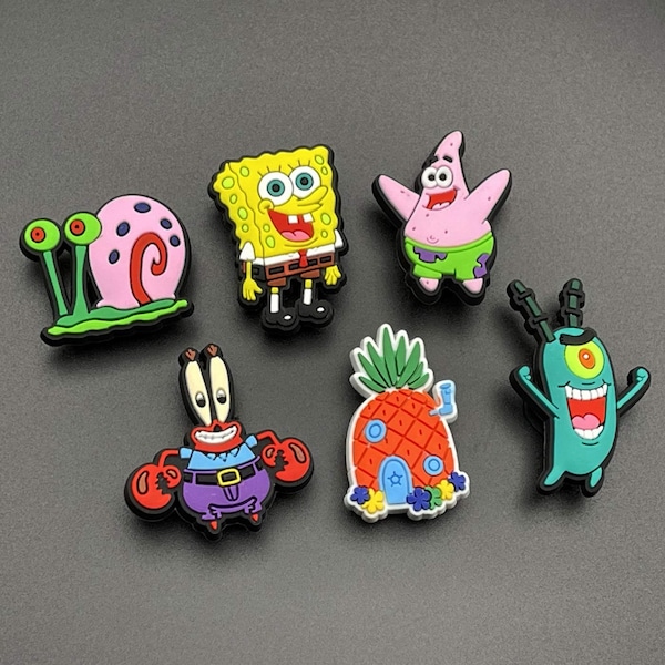 SpongeBob Cartoon Themed Croc Charms - for Foam Clogs, Shoes with Holes - PVC Rubber