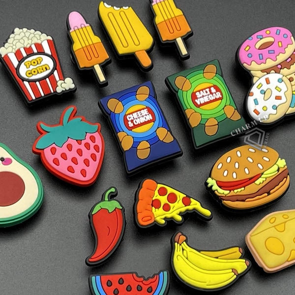 Food Croc Shoe Charms for Clogs Shoes with Holes Footwear PVC Fruit Ice Cream Lolly Pizza Strawberry Watermelon Chili Pepper Banana Cheese