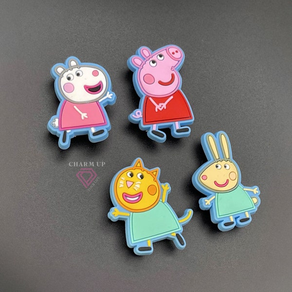 Cartoon Pig Themed Croc Charms - for Foam Clogs Shoes Sandals with Holes - PVC Rubber