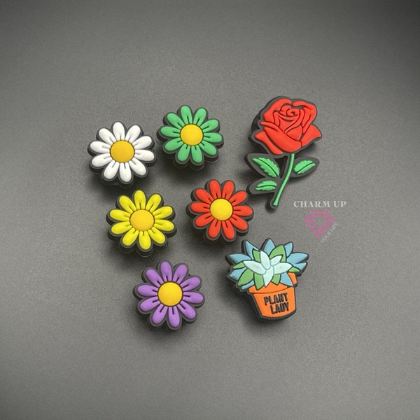 Flower Themed Croc Charms - for Shoes Clogs Shoes Sandals with Holes - Set Bundle or Individual - Daisy, Rose, Plant