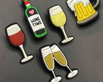 Wine & Beer Croc Charms - for Clogs Shoes with Holes - PVC Rubber - Wine Time, Red Wine, White Wine, Beer Pint