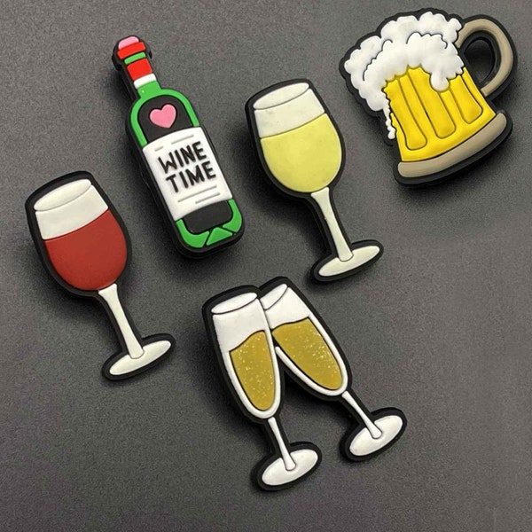 Wine & Beer Croc Charms - for Clogs Shoes with Holes - PVC Rubber - Wine Time, Red Wine, White Wine, Beer Pint