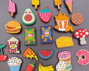 Food Clog Charms : 28+ Designs - Fruit Ice Cream Lolly Pizza Strawberry Watermelon Chili Banana Cheese Pop Corn Crisps Donut Avocado Burger
