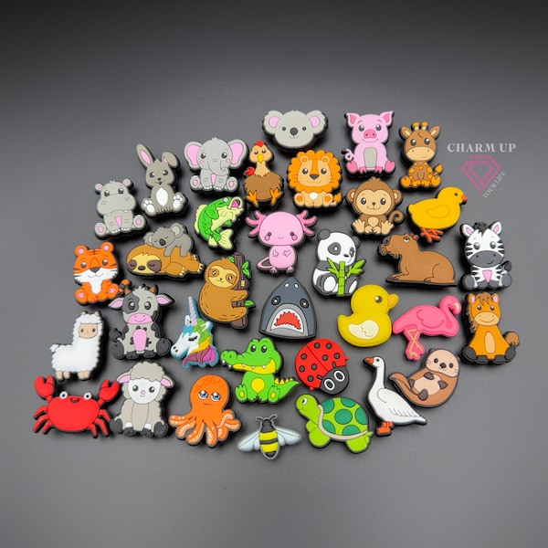 Lindos amuletos de cocodrilo de animales, individuales o conjuntos, para zuecos de espuma para niños, mujeres, niñas y niños, caucho de PVC, animales de granja para bebés, pájaros, vacas axolotl