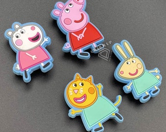 Cartoon Pig Themed Croc Charms - for Foam Clogs Shoes Sandals with Holes - PVC Rubber