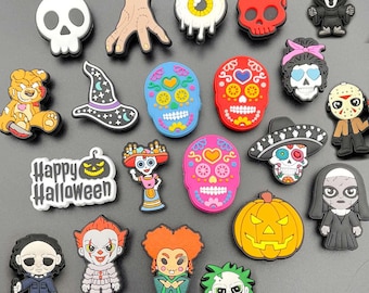 Horror & Halloween Clog Charms - Womens Mens Girls Boys Shoe Charm - Mexican Style Day of the Dead Scary Skull Pumpkin Clown