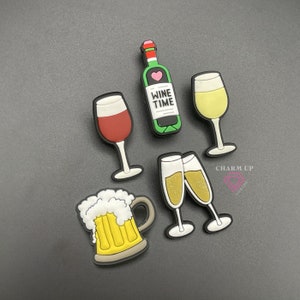 Wine & Beer Croc Charms - for Clogs Shoes with Holes - PVC Rubber - Wine Time, Red Wine, White Wine, Beer Pint