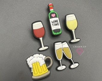 Wine & Beer Croc Charms - for Clogs Shoes with Holes - PVC Rubber - Wine Time, Red Wine, White Wine, Beer Pint