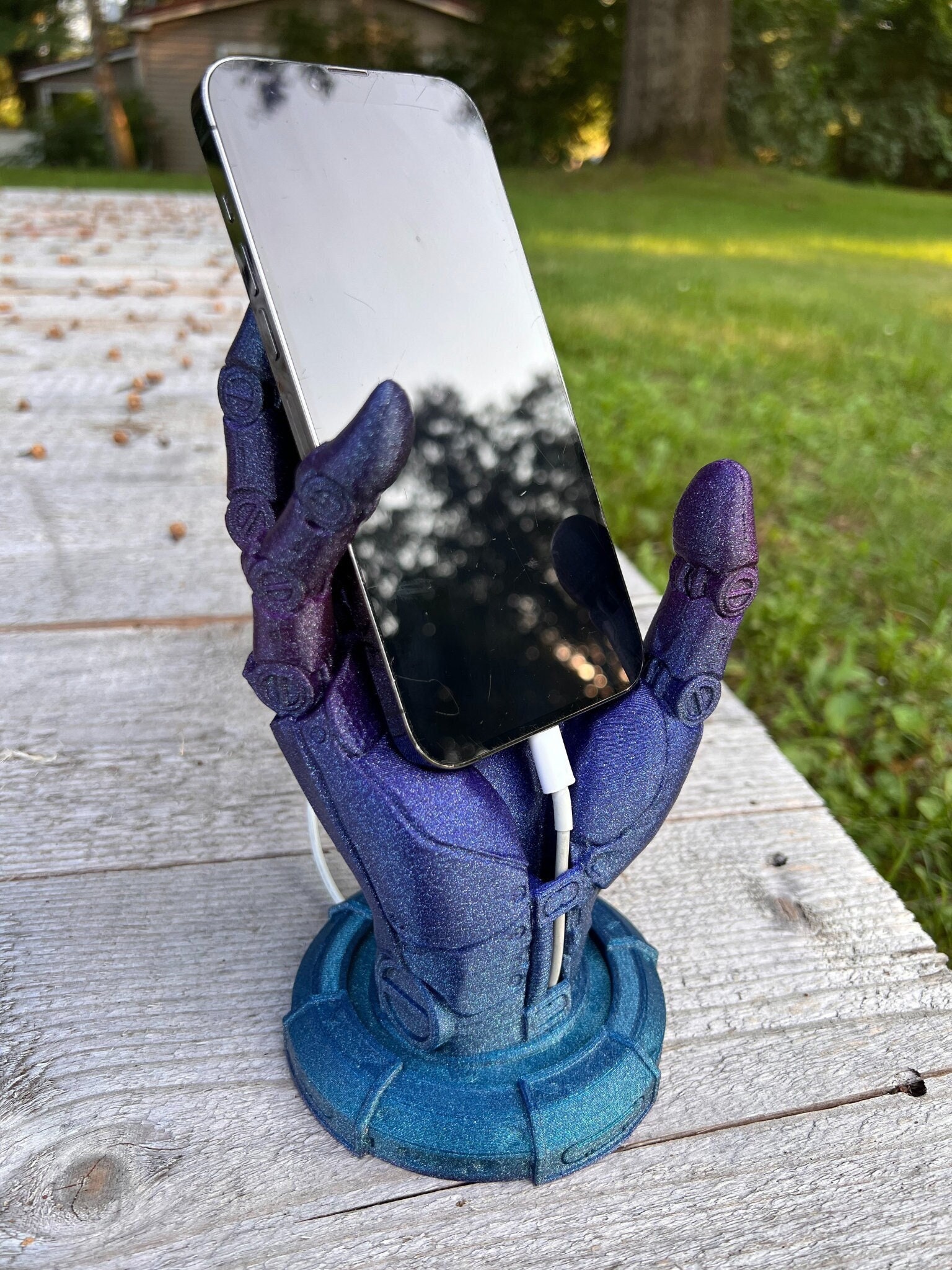 Android Hand Phone Stand 3D Printed Robot Design Primary color:  tropical sea