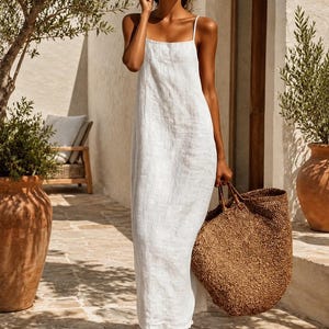etsy white maxi dress Flowy Maxi White Dress
