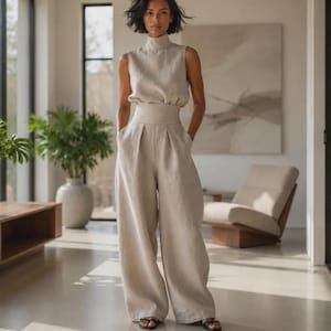 Two Piece Set Women, Sleeveless Top, Wide Leg Pants, Summer Two Piece Set, Coastal Resort Wear, Gift For Her, Handmade