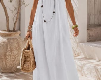 Linne Maxi Boho Klänning för Damer | Medelhavs Chic Semesteroutfit