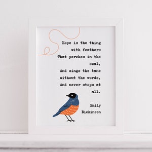 Druckbare Wandkunst | Emily Dickinson Zitat | Hoffnung ist das Ding mit Federn | Literarischer Druck