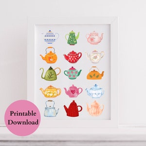 Afdrukbare theepot kunst aan de muur |  Veel theepotten | Direct downloaden