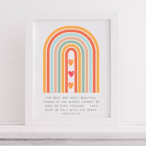 Printable Wall Art |  Helen Keller Quote | The Best and Most Beautiful Things in the World | Literary Print