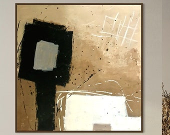 Gran pintura abstracta en blanco y negro: arte minimalista moderno (140 x 58 cm)