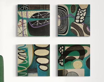Escultura abstracta de madera para pared: conjunto de 4 paneles artísticos originales pintados