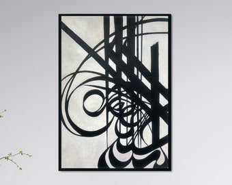 Gran pintura abstracta en blanco y negro: arte mural moderno con textura