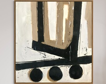 Pintura abstracta original en beige y marrón: arte moderno wabi sabi texturizado