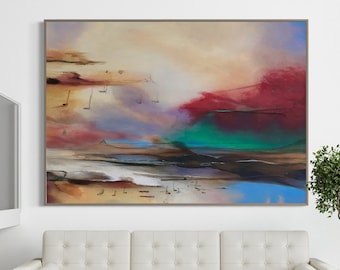Pintura abstracta original en lienzo extragrande: Sueños verdes, arte acrílico texturizado